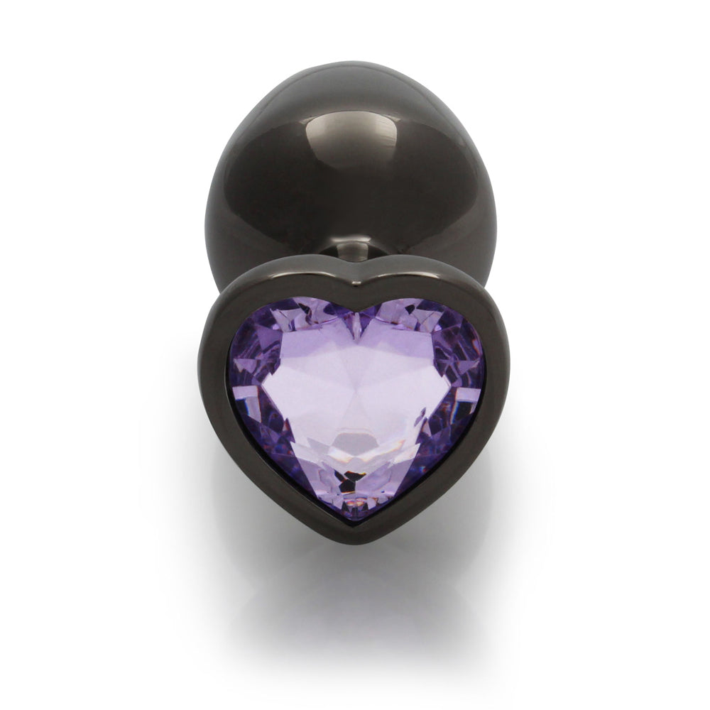Ouch! Heart Gem Butt Plug Medium - Gunmetal/Amethyst