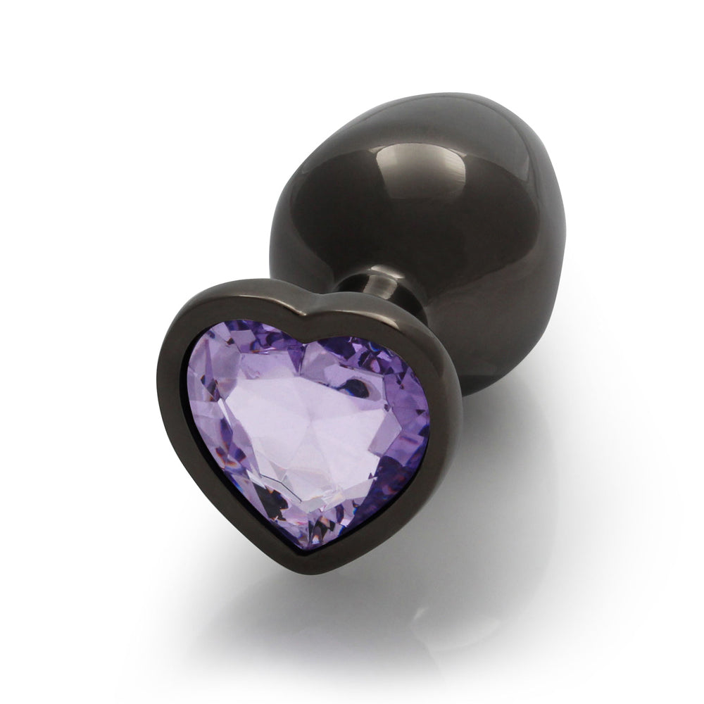 Ouch! Heart Gem Butt Plug Medium - Gunmetal/Amethyst