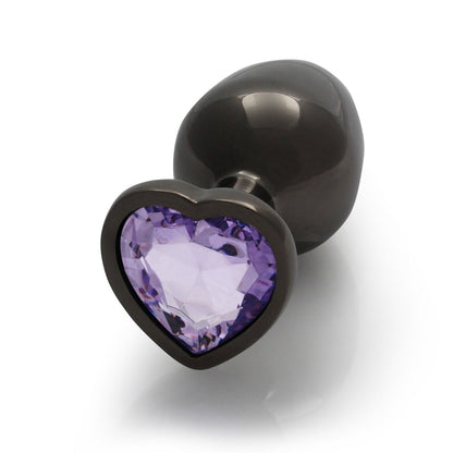 Ouch! Heart Gem Butt Plug Medium - Gunmetal/Amethyst
