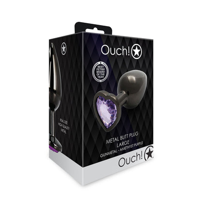 Ouch! Heart Gem Butt Plug Large - Gunmetal/Amethyst - Metal