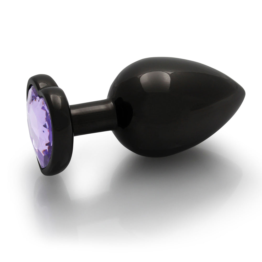 Ouch! Heart Gem Butt Plug Large - Gunmetal/Amethyst - Metal