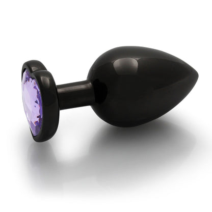 Ouch! Heart Gem Butt Plug Large - Gunmetal/Amethyst - Metal