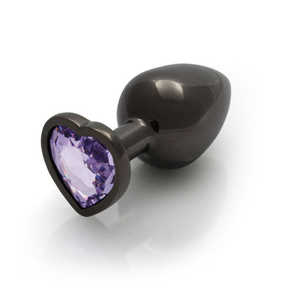 Ouch! Heart Gem Butt Plug Large - Gunmetal/Amethyst - Metal