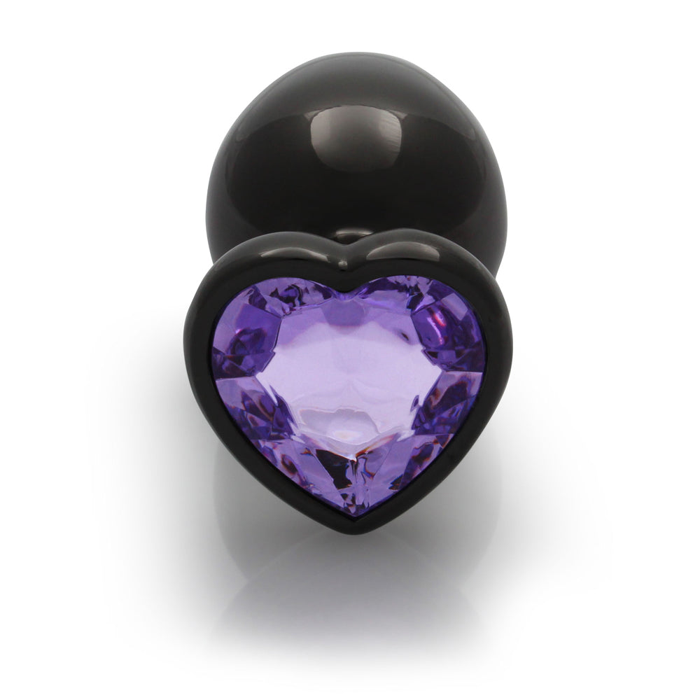 Ouch! Heart Gem Butt Plug Large - Gunmetal/Amethyst - Metal