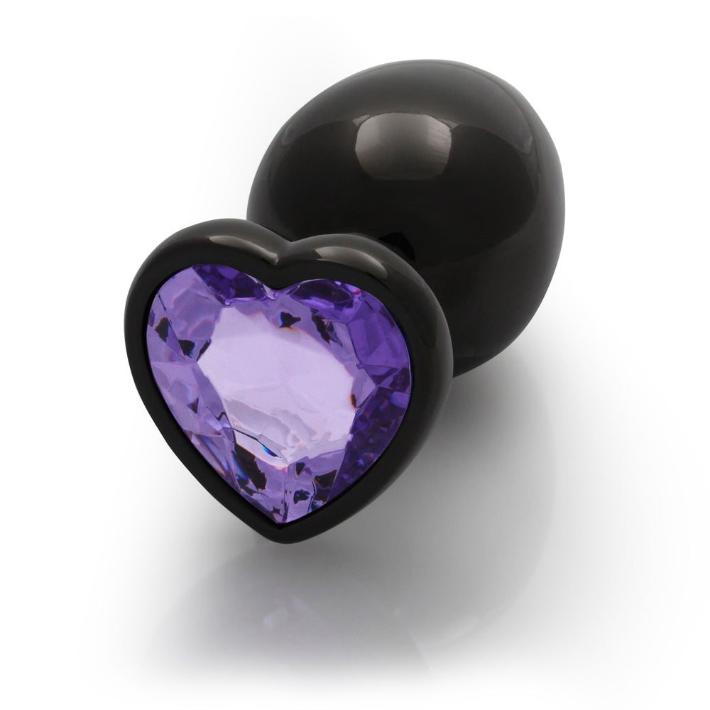 Ouch! Heart Gem Butt Plug Large - Gunmetal/Amethyst - Metal