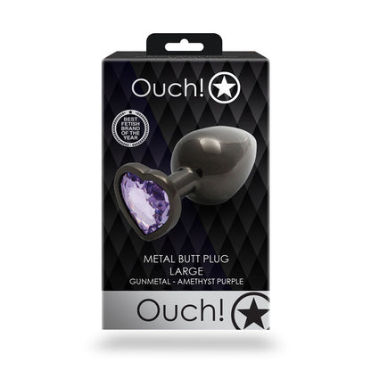Ouch! Heart Gem Butt Plug Large - Gunmetal/Amethyst - Metal