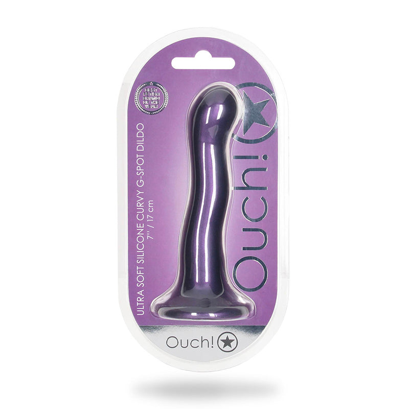 Ouch! Ultra Soft Silicone 7 in. Curvy G-Spot Dildo - Metallic Purple