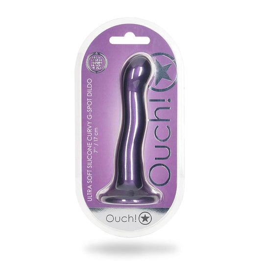 Ouch! Ultra Soft Silicone 7 in. Curvy G-Spot Dildo - Metallic Purple