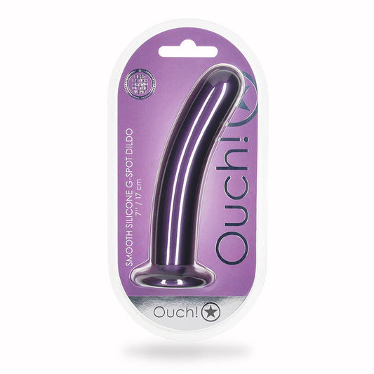 Ouch! Smooth Silicone 7 in. G-Spot Dildo with Strong Suction Cup - Metallic Purple