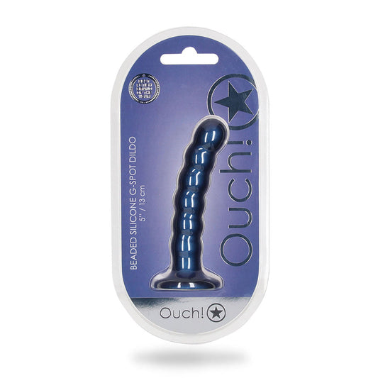 Ouch! 5 in. Beaded Silicone G-Spot Dildo with Suction Cup - Metallic Blue