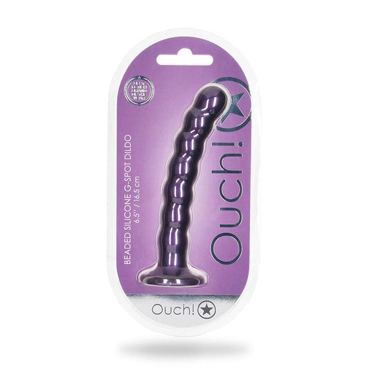 Ouch! Beaded Silicone G-Spot Dildo with Suction Cup - Metallic Purple