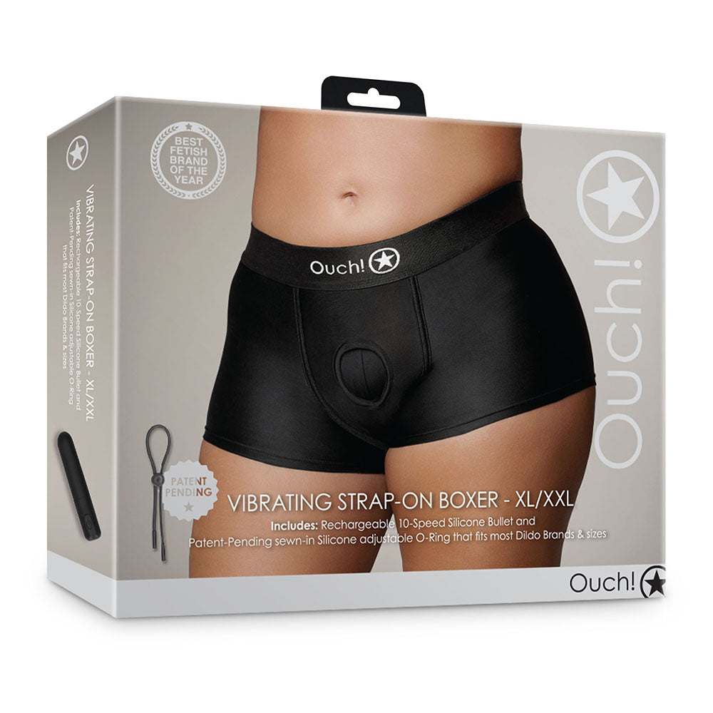 Ouch! Vibrating Strap-on Boxer - Black - XL/2XL
