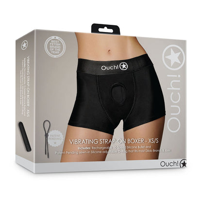 Ouch! Vibrating Strap-on Boxer - Black - XS/S - 10-Speed Rechargeable