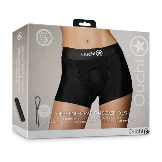 Ouch! Vibrating Strap-on Boxer - Black - XS/S - 10-Speed Rechargeable