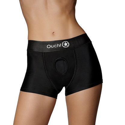 Ouch! Vibrating Strap-on Boxer - Black - XS/S - 10-Speed Rechargeable