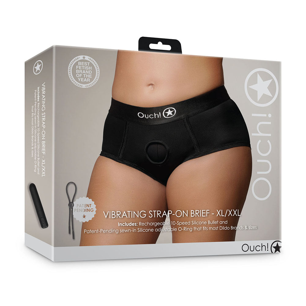 Ouch! Vibrating Strap-on Brief - XL/2XL - Black