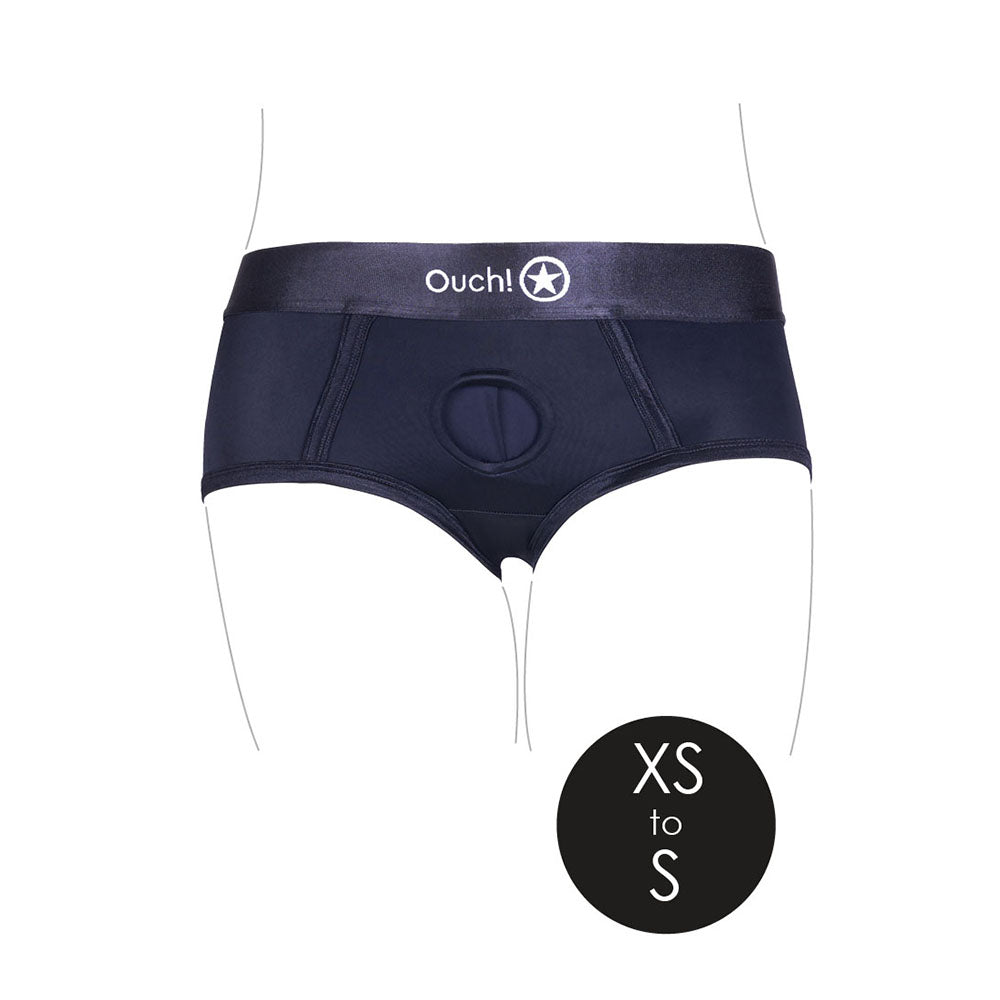 Ouch! Vibrating Strap-on Brief - Black - XS/S - Mid-rise with 10-speed Vibrating Bullet