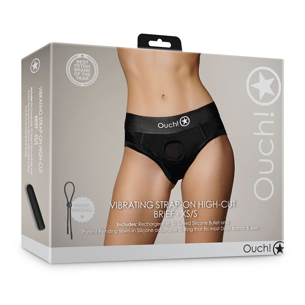Ouch! Vibrating Strap-on High-cut Brief – Black – XS/S