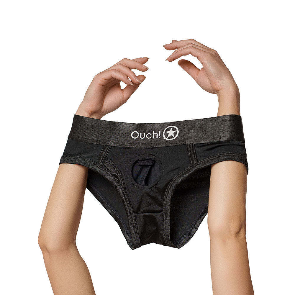 Ouch! Vibrating Strap-on High-cut Brief – Black – XS/S