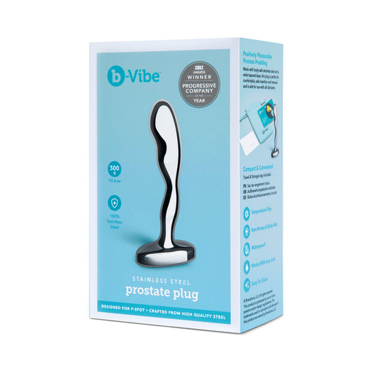 b-Vibe Stainless Steel Prostate Plug – Silver – Curved Prostate Stimulator