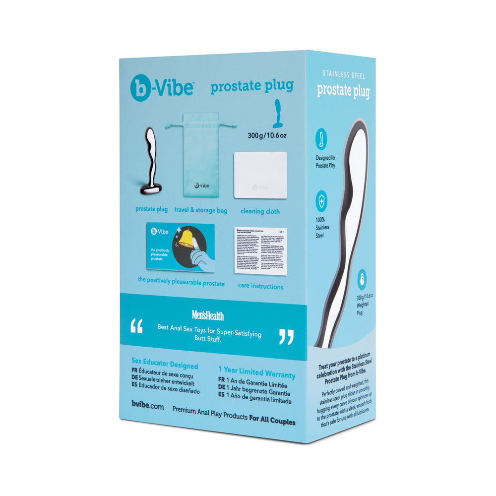 b-Vibe Stainless Steel Prostate Plug – Silver – Curved Prostate Stimulator