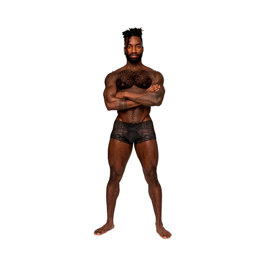Male Power Sassy Lace Mini Short Sheer Pouch – Black