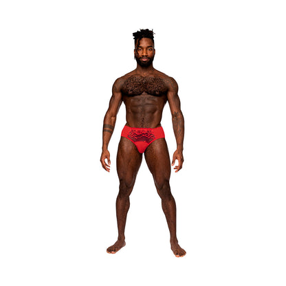 Male Power Sassy Lace Bikini Solid Pouch – Red – Size L
