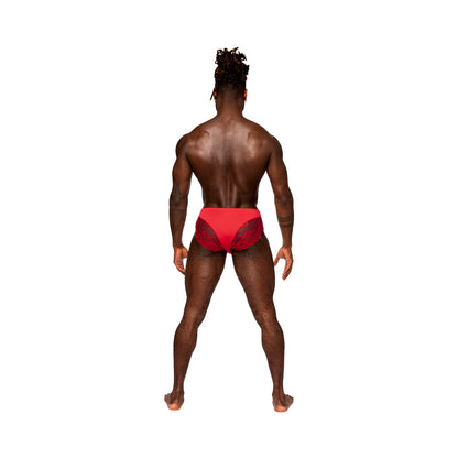 Male Power Sassy Lace Bikini Solid Pouch – Red – Size L