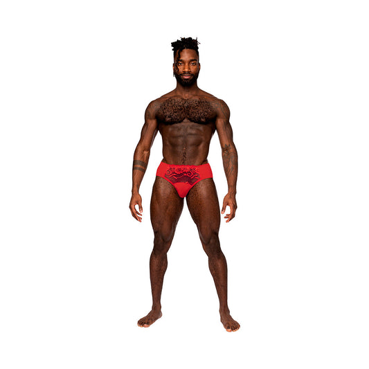 Male Power Sassy Lace Bikini Solid Pouch – Red – XL