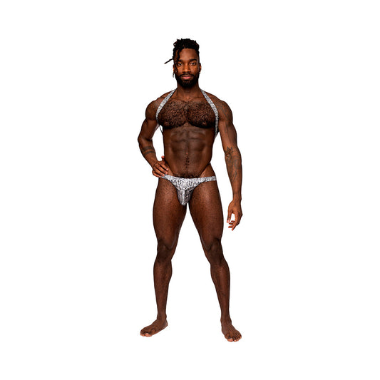Male Power S''naked Shoulder Sling Harness Thong – Silver/Black – S/M