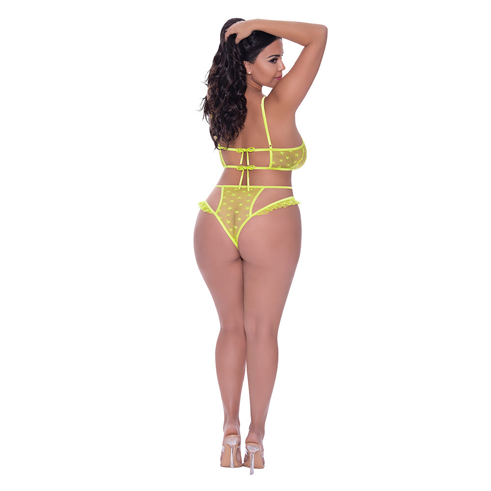 Magic Silk Love Star Halter Crop Bra & Cheeky Panty Set – Neon Chartreuse – Queen Size