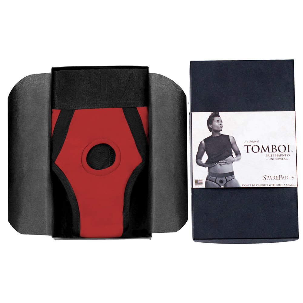 SpareParts Tomboi Nylon Briefs Harness - Red/Black - Size S