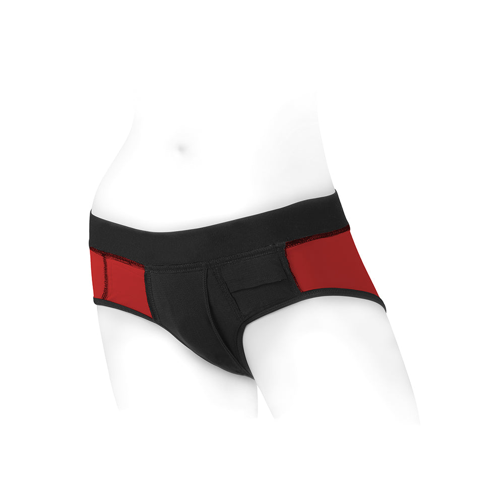 SpareParts Tomboi Nylon Briefs Harness - Red/Black - Size 2XL