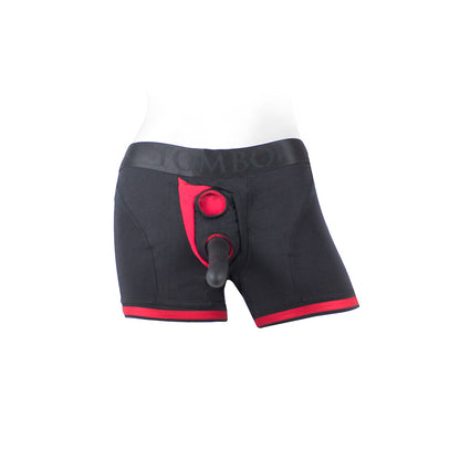 SpareParts Tomboii Nylon Boxer Briefs Harness – Black/Red – Size XXS