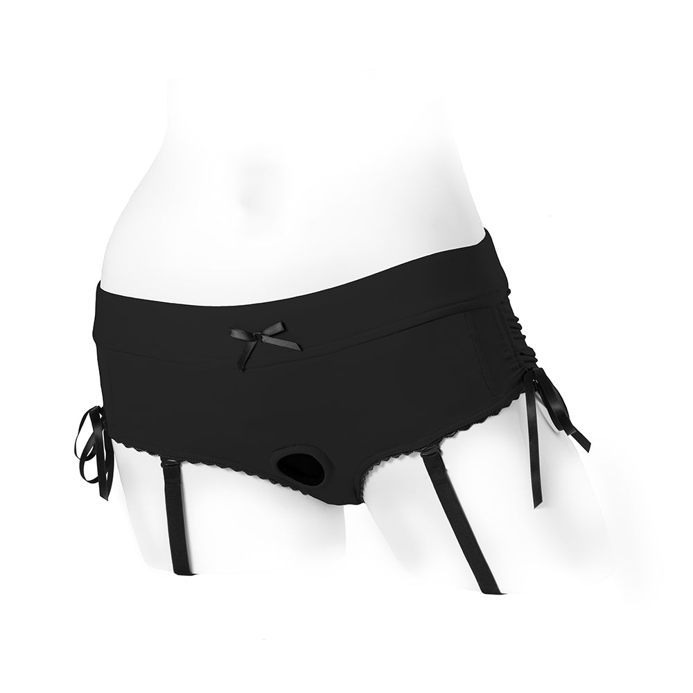 SpareParts Sasha Cinch Booty Short Harness – Black – Size XS