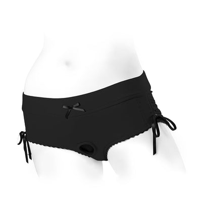 SpareParts Sasha Cinch Booty Short Harness - Black - Size M