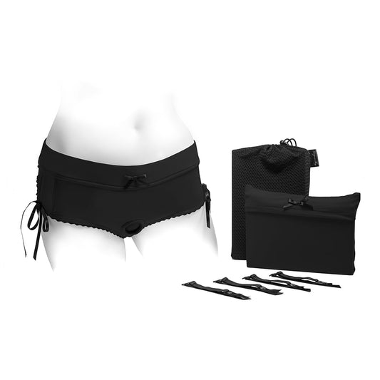 SpareParts Sasha Cinch Booty Short Harness – Black – Size L