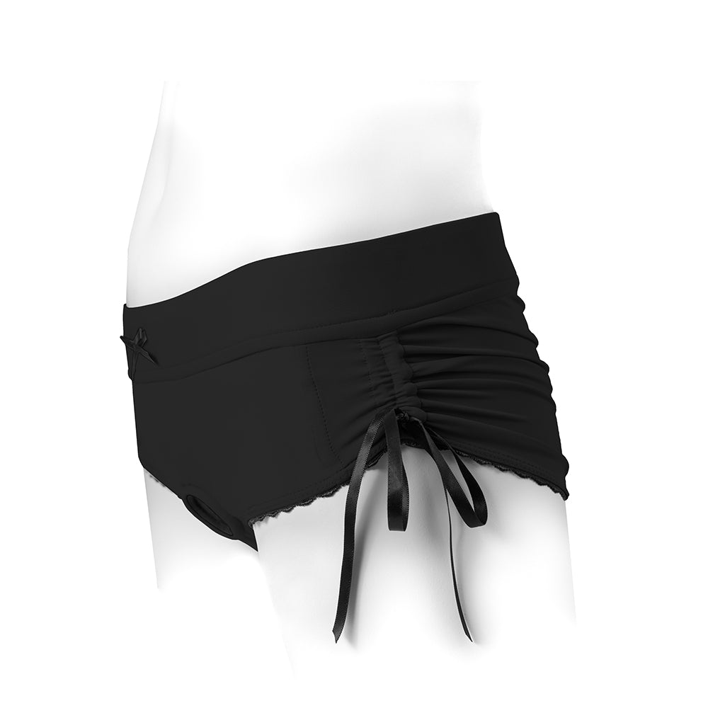 SpareParts Sasha Cinch Booty Short Harness - Black - Size XL