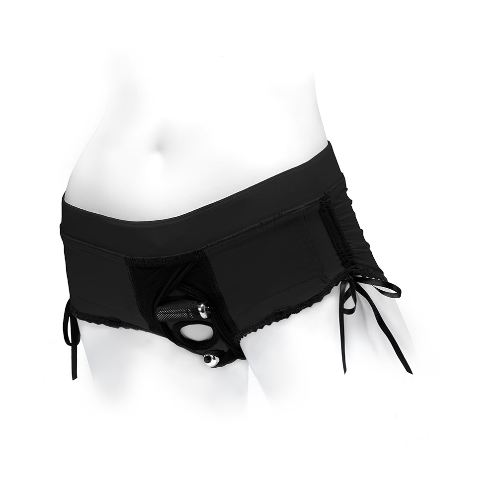 SpareParts Sasha Cinch Booty Short Harness – Black – Size 3XL