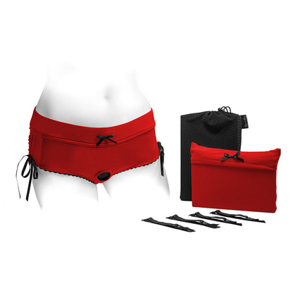 SpareParts Sasha Cinch Booty Short Harness - Red/Black - Size XS
