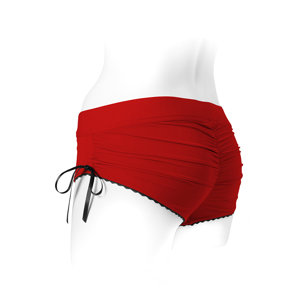 SpareParts Sasha Cinch Booty Short Harness - Red/Black - Size XS