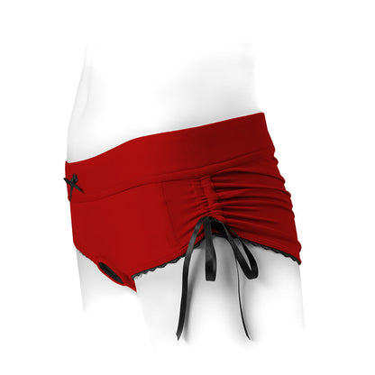 SpareParts Sasha Cinch Booty Short Harness - Red/Black - Size XS