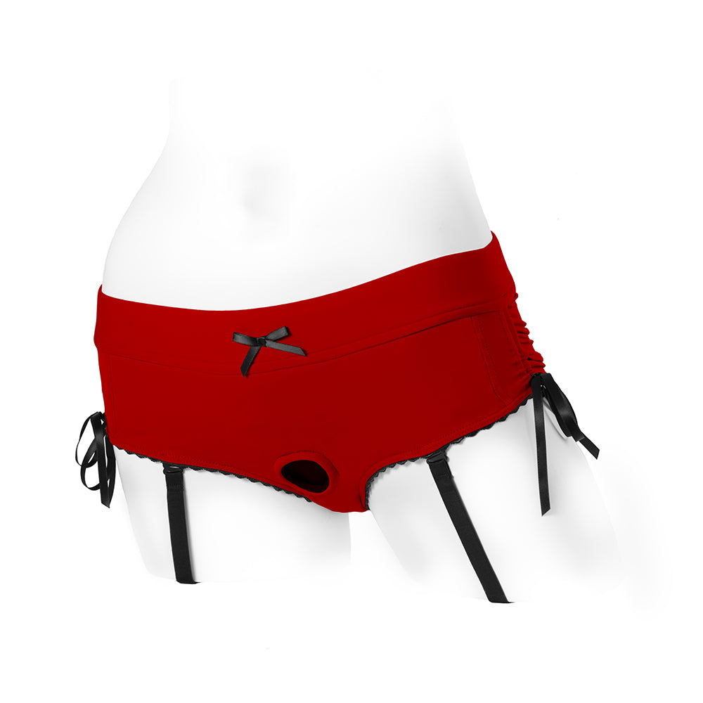 SpareParts Sasha Cinch Booty Short Harness – Red, Size M