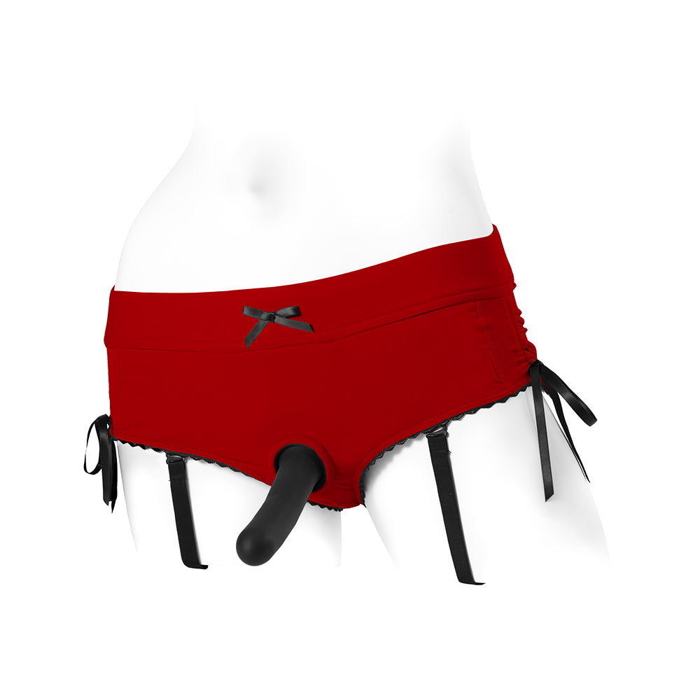 SpareParts Sasha Cinch Booty Short Harness – Red, Size M