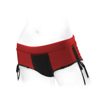 SpareParts Sasha Cinch Booty Short Harness – Red/Black – Size L