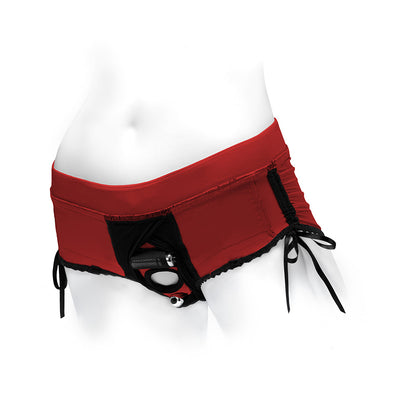 SpareParts Sasha Cinch Booty Short Harness – Red/Black – Size L