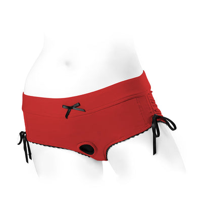 SpareParts Sasha Cinch Booty Short Harness – Red/Black – Size 2XL