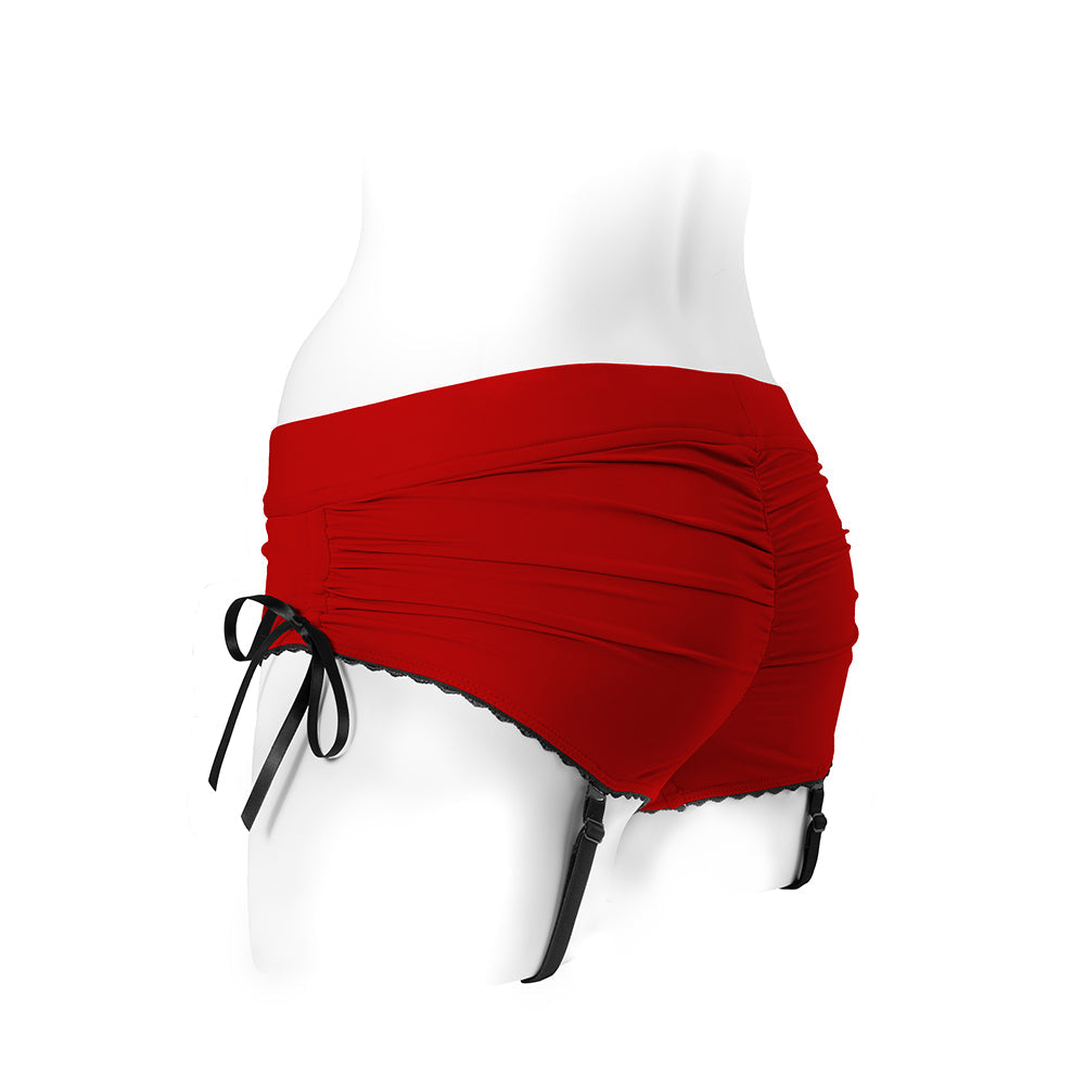 SpareParts Sasha Cinch Booty Short Harness – Red/Black – Size 2XL