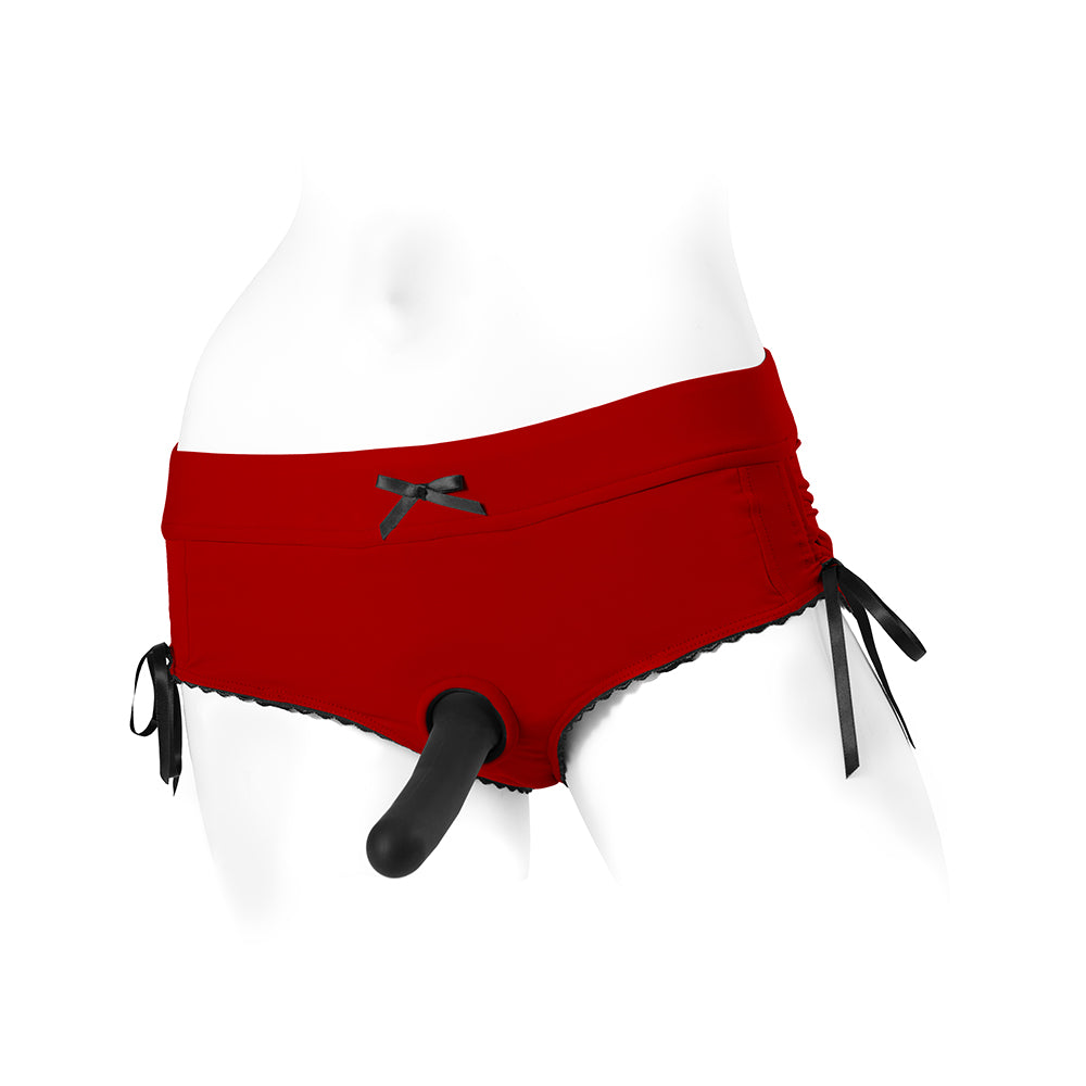 SpareParts Sasha Cinch Booty Short Harness – Red/Black – Size 2XL