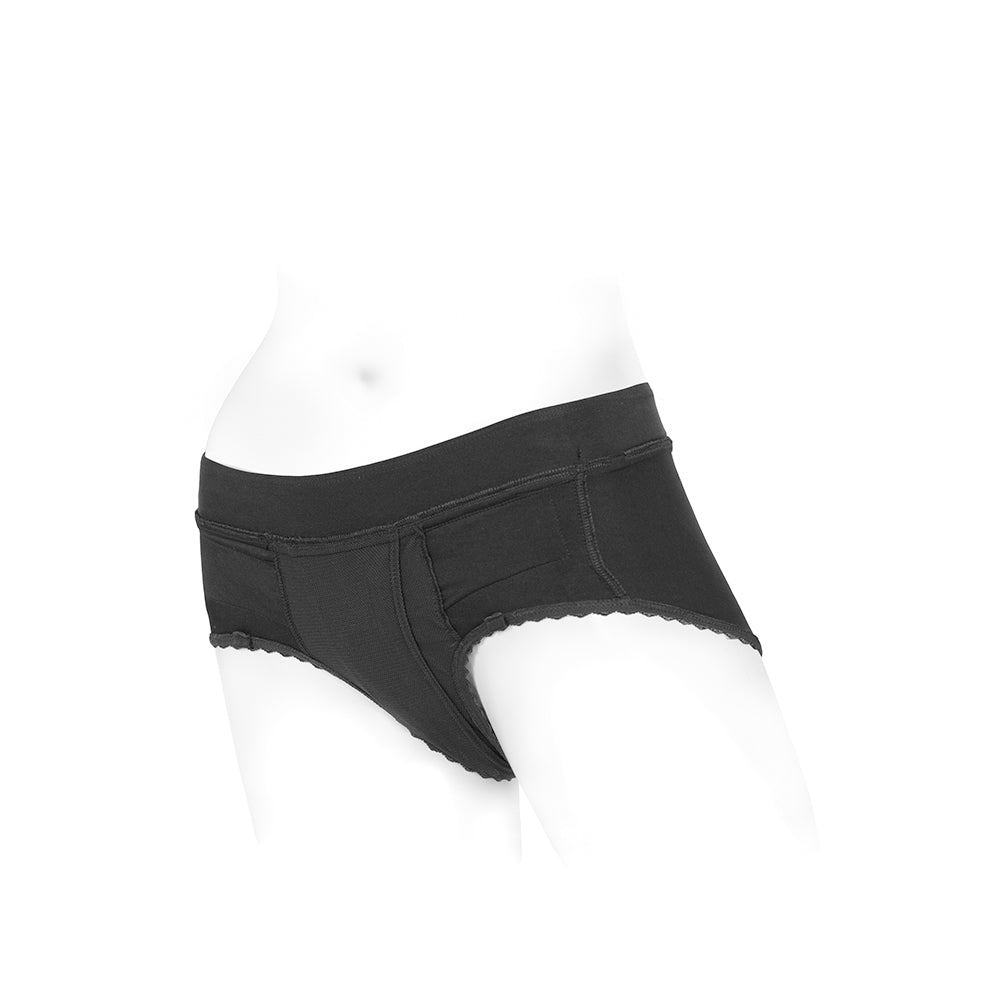 SpareParts Bella Cleavage Booty Short Harness – Black – Size L
